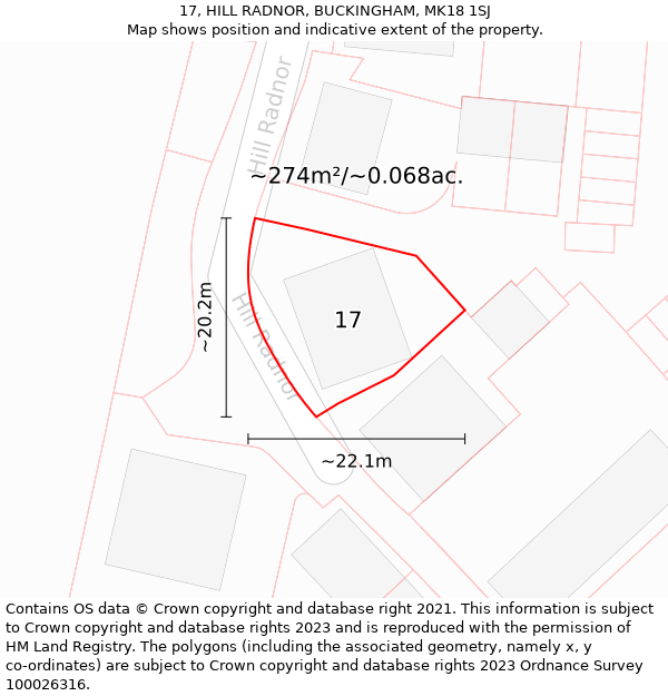 17, HILL RADNOR, BUCKINGHAM, MK18 1SJ: Plot and title map