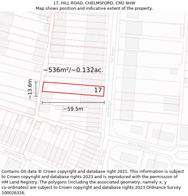 17, HILL ROAD, CHELMSFORD, CM2 6HW: Plot and title map