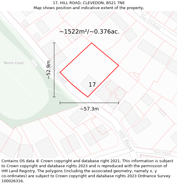 17, HILL ROAD, CLEVEDON, BS21 7NE: Plot and title map