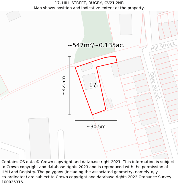 17, HILL STREET, RUGBY, CV21 2NB: Plot and title map