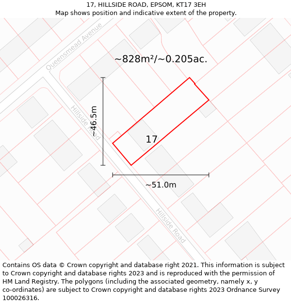 17, HILLSIDE ROAD, EPSOM, KT17 3EH: Plot and title map