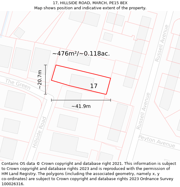 17, HILLSIDE ROAD, MARCH, PE15 8EX: Plot and title map