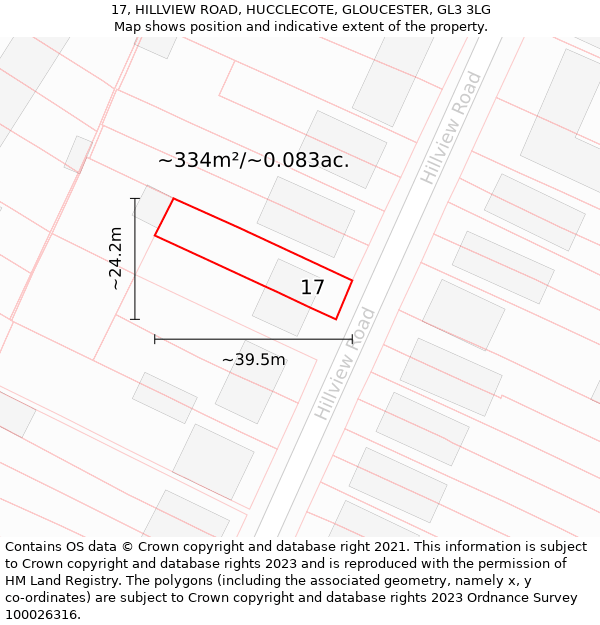 17, HILLVIEW ROAD, HUCCLECOTE, GLOUCESTER, GL3 3LG: Plot and title map