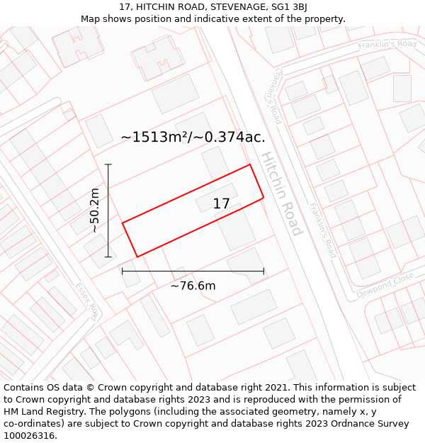 17, HITCHIN ROAD, STEVENAGE, SG1 3BJ: Plot and title map