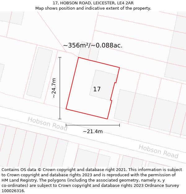 17, HOBSON ROAD, LEICESTER, LE4 2AR: Plot and title map