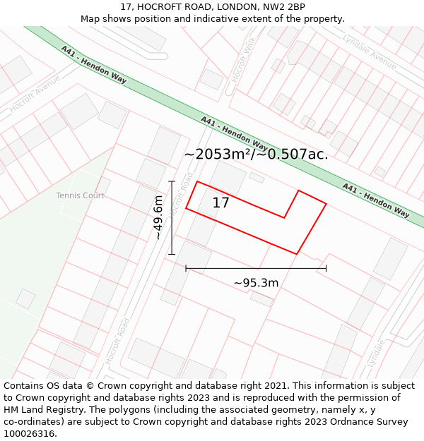 17, HOCROFT ROAD, LONDON, NW2 2BP: Plot and title map
