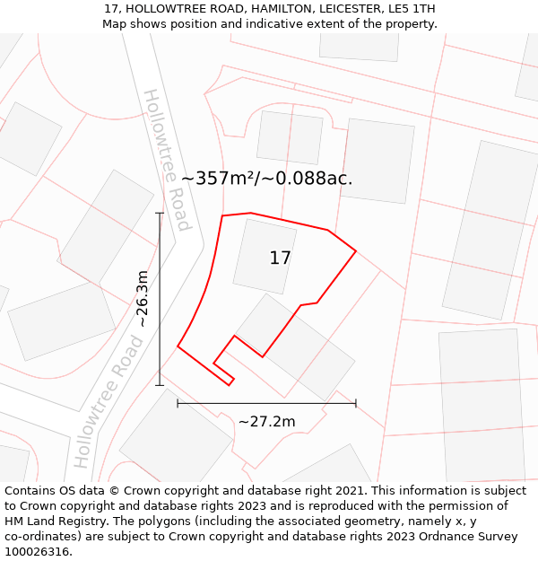 17, HOLLOWTREE ROAD, HAMILTON, LEICESTER, LE5 1TH: Plot and title map