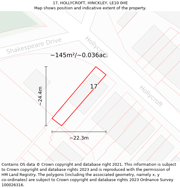 17, HOLLYCROFT, HINCKLEY, LE10 0HE: Plot and title map