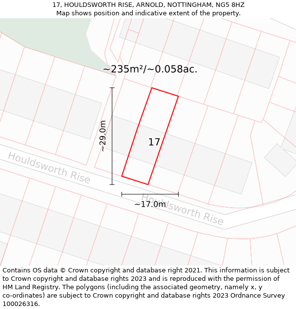 17, HOULDSWORTH RISE, ARNOLD, NOTTINGHAM, NG5 8HZ: Plot and title map