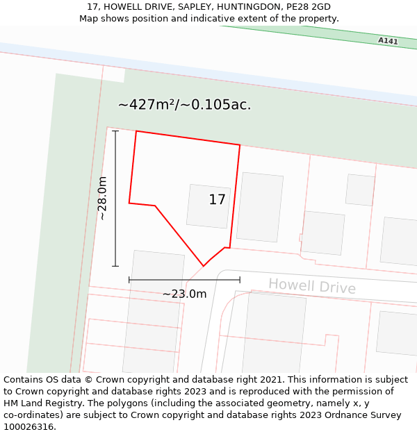 17, HOWELL DRIVE, SAPLEY, HUNTINGDON, PE28 2GD: Plot and title map