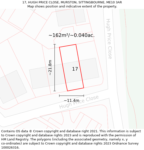 17, HUGH PRICE CLOSE, MURSTON, SITTINGBOURNE, ME10 3AR: Plot and title map