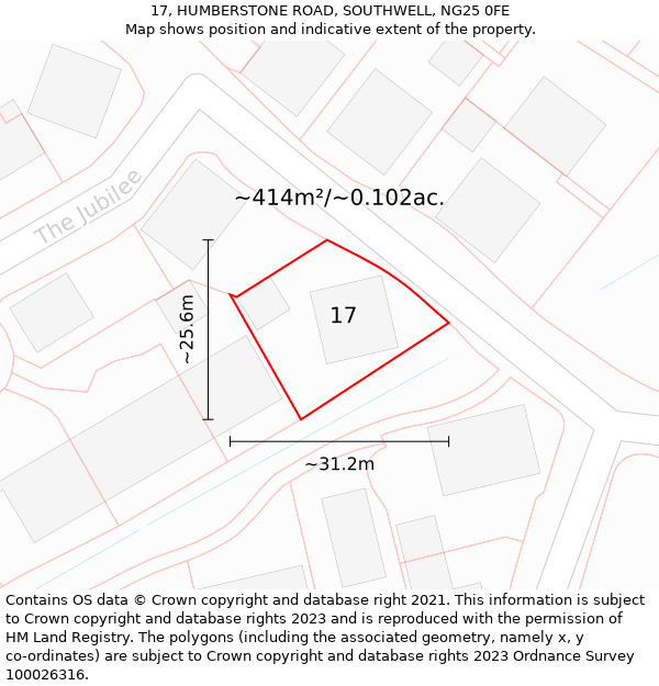 17, HUMBERSTONE ROAD, SOUTHWELL, NG25 0FE: Plot and title map