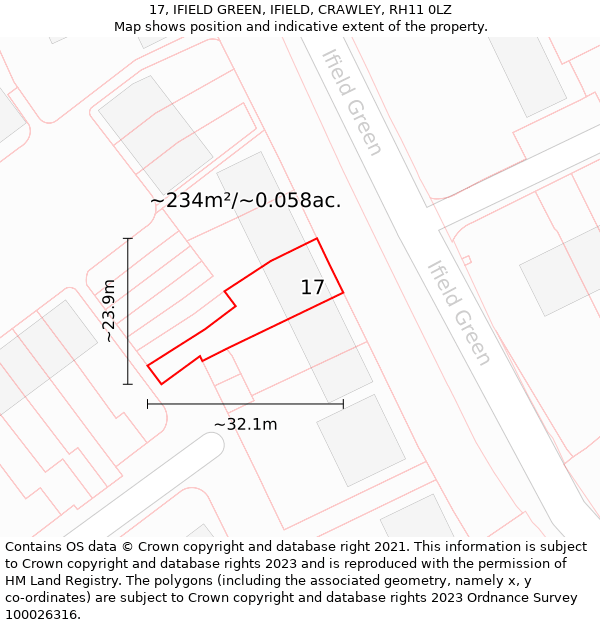 17, IFIELD GREEN, IFIELD, CRAWLEY, RH11 0LZ: Plot and title map