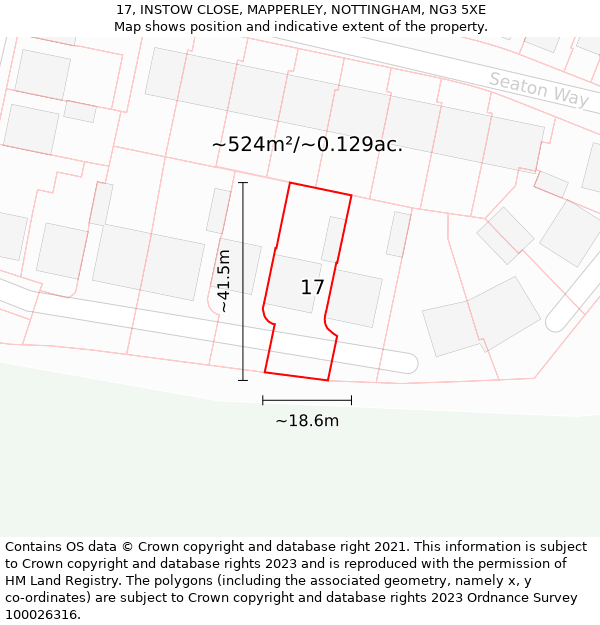 17, INSTOW CLOSE, MAPPERLEY, NOTTINGHAM, NG3 5XE: Plot and title map