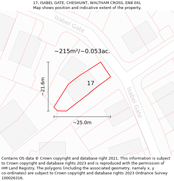 17, ISABEL GATE, CHESHUNT, WALTHAM CROSS, EN8 0XL: Plot and title map