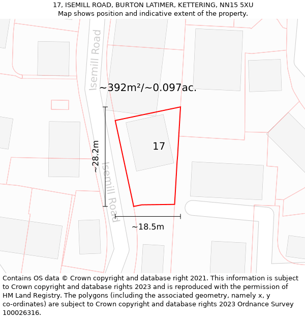 17, ISEMILL ROAD, BURTON LATIMER, KETTERING, NN15 5XU: Plot and title map