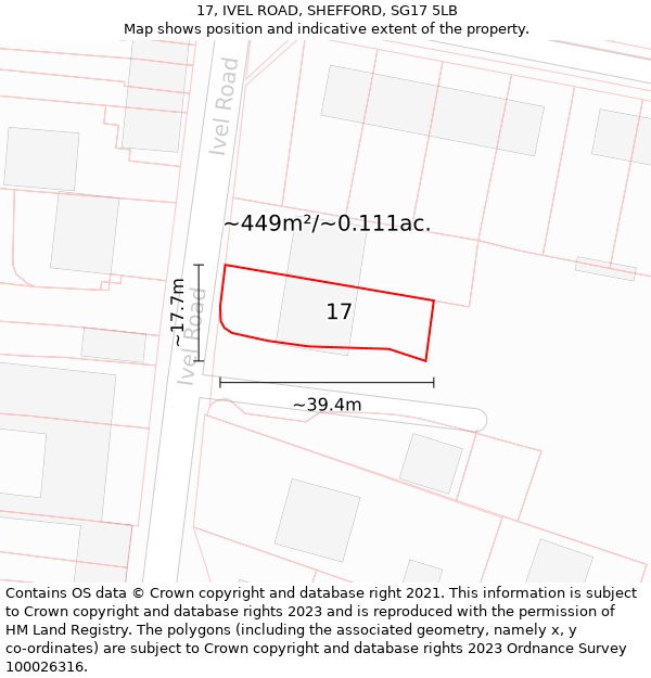 17, IVEL ROAD, SHEFFORD, SG17 5LB: Plot and title map