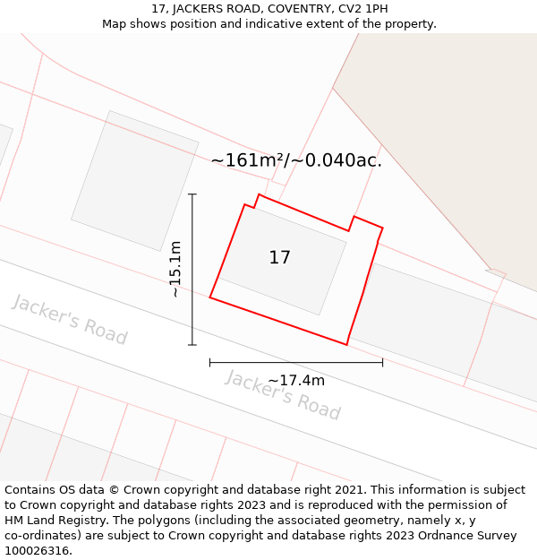 17, JACKERS ROAD, COVENTRY, CV2 1PH: Plot and title map