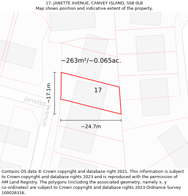 17, JANETTE AVENUE, CANVEY ISLAND, SS8 0LB: Plot and title map