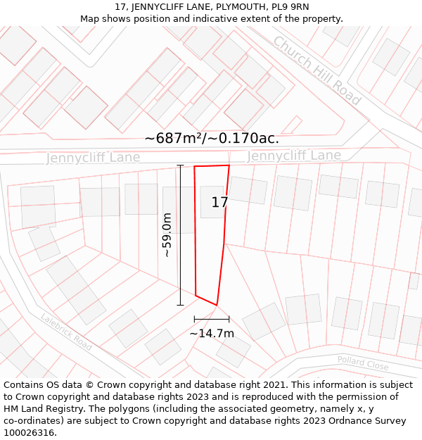 17, JENNYCLIFF LANE, PLYMOUTH, PL9 9RN: Plot and title map