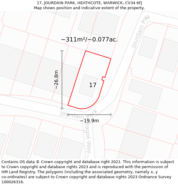 17, JOURDAIN PARK, HEATHCOTE, WARWICK, CV34 6FJ: Plot and title map