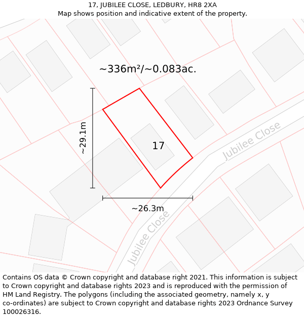 17, JUBILEE CLOSE, LEDBURY, HR8 2XA: Plot and title map