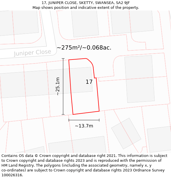 17, JUNIPER CLOSE, SKETTY, SWANSEA, SA2 9JF: Plot and title map