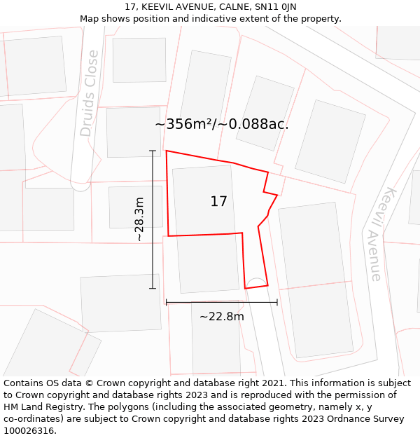 17, KEEVIL AVENUE, CALNE, SN11 0JN: Plot and title map