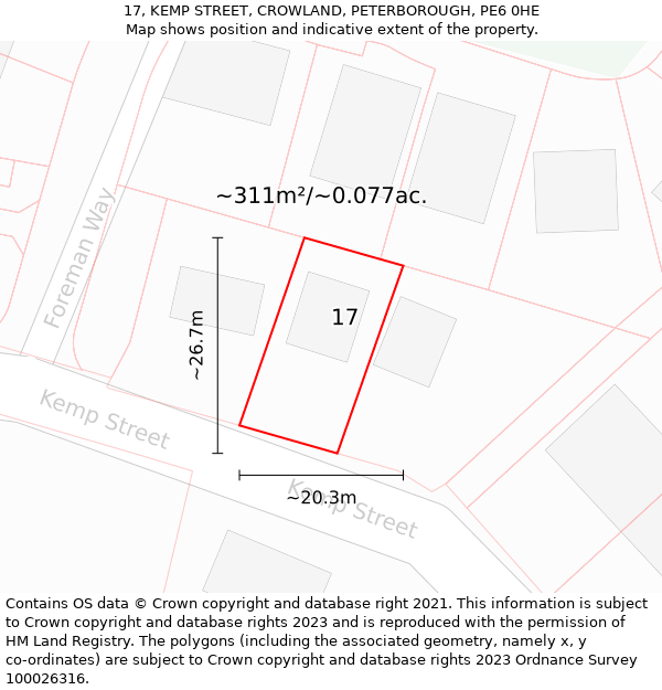 17, KEMP STREET, CROWLAND, PETERBOROUGH, PE6 0HE: Plot and title map