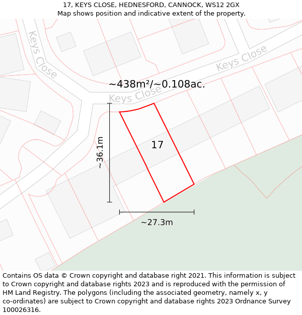 17, KEYS CLOSE, HEDNESFORD, CANNOCK, WS12 2GX: Plot and title map