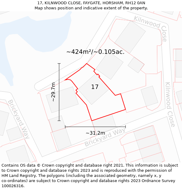 17, KILNWOOD CLOSE, FAYGATE, HORSHAM, RH12 0AN: Plot and title map