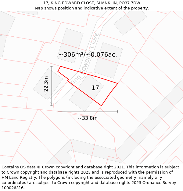 17, KING EDWARD CLOSE, SHANKLIN, PO37 7DW: Plot and title map