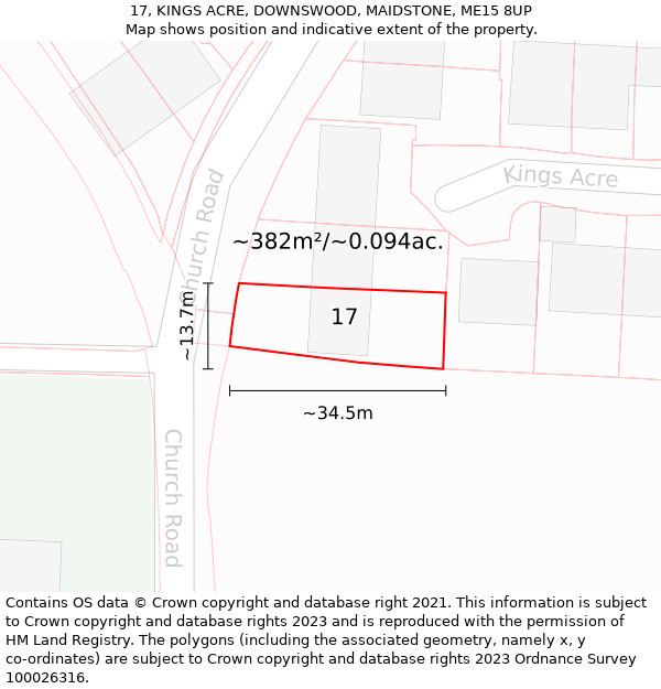 17, KINGS ACRE, DOWNSWOOD, MAIDSTONE, ME15 8UP: Plot and title map