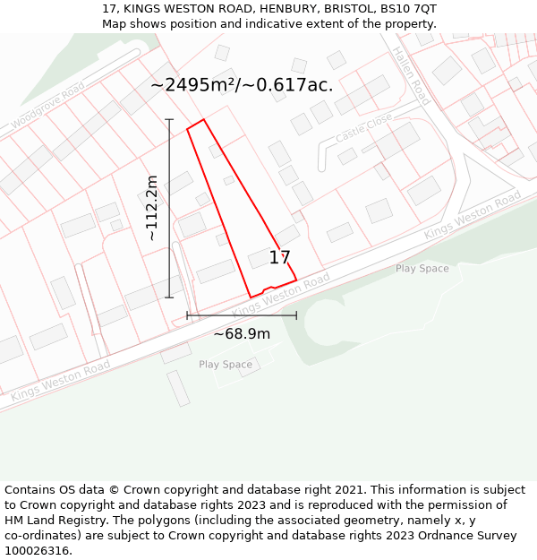 17, KINGS WESTON ROAD, HENBURY, BRISTOL, BS10 7QT: Plot and title map