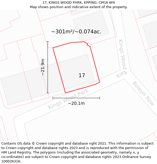 17, KINGS WOOD PARK, EPPING, CM16 6FA: Plot and title map