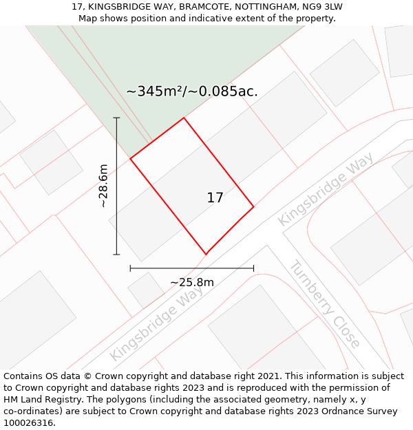 17, KINGSBRIDGE WAY, BRAMCOTE, NOTTINGHAM, NG9 3LW: Plot and title map