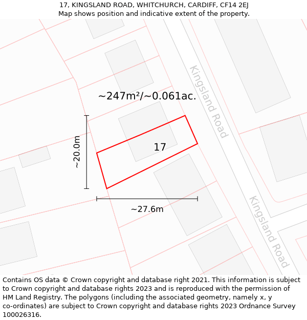 17, KINGSLAND ROAD, WHITCHURCH, CARDIFF, CF14 2EJ: Plot and title map