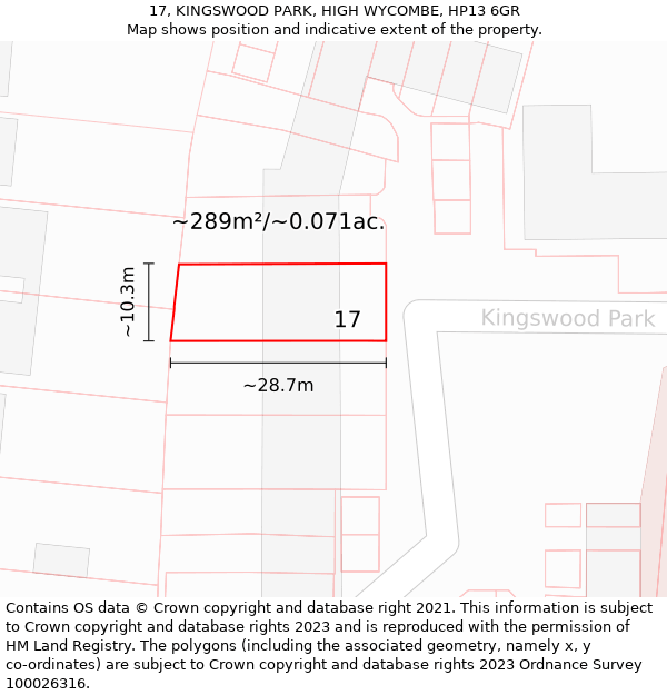 17, KINGSWOOD PARK, HIGH WYCOMBE, HP13 6GR: Plot and title map