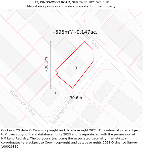 17, KINGSWOOD ROAD, SHREWSBURY, SY3 8UX: Plot and title map