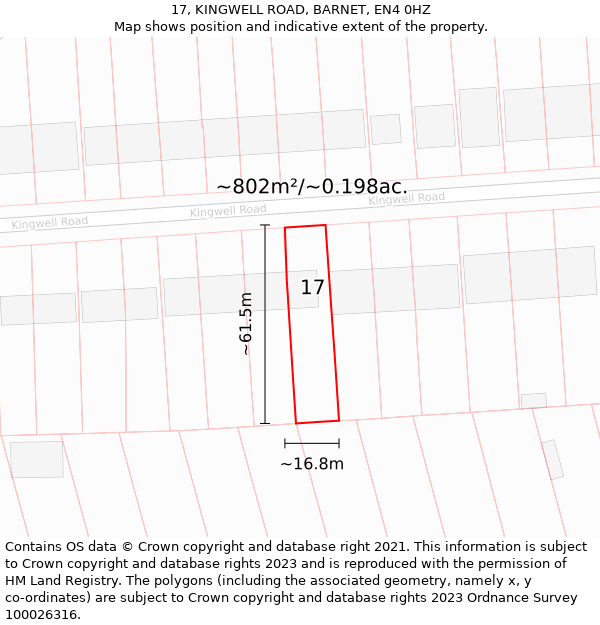 17, KINGWELL ROAD, BARNET, EN4 0HZ: Plot and title map