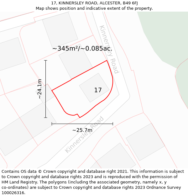 17, KINNERSLEY ROAD, ALCESTER, B49 6FJ: Plot and title map