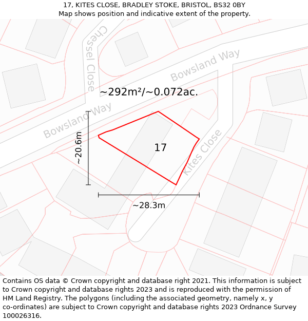 17, KITES CLOSE, BRADLEY STOKE, BRISTOL, BS32 0BY: Plot and title map