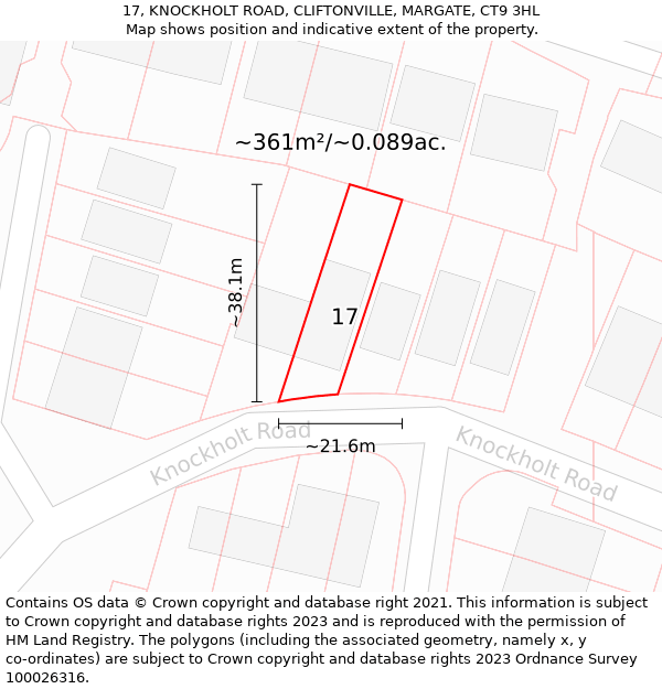 17, KNOCKHOLT ROAD, CLIFTONVILLE, MARGATE, CT9 3HL: Plot and title map