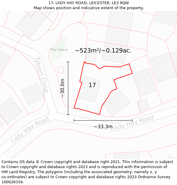 17, LADY HAY ROAD, LEICESTER, LE3 9QW: Plot and title map