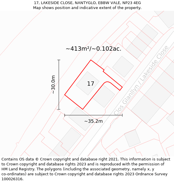 17, LAKESIDE CLOSE, NANTYGLO, EBBW VALE, NP23 4EG: Plot and title map