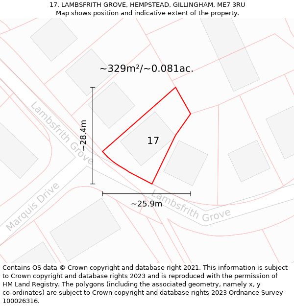 17, LAMBSFRITH GROVE, HEMPSTEAD, GILLINGHAM, ME7 3RU: Plot and title map