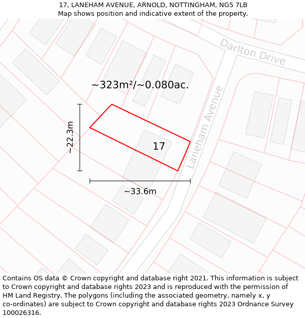 17, LANEHAM AVENUE, ARNOLD, NOTTINGHAM, NG5 7LB: Plot and title map