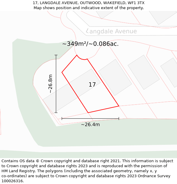 17, LANGDALE AVENUE, OUTWOOD, WAKEFIELD, WF1 3TX: Plot and title map