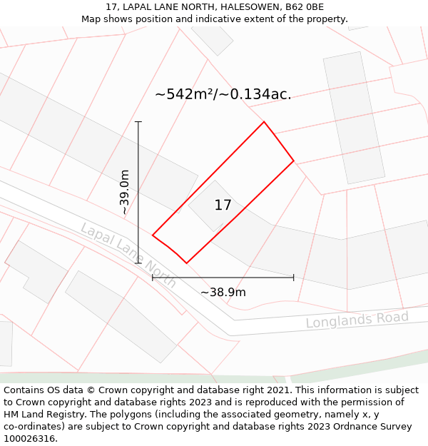 17, LAPAL LANE NORTH, HALESOWEN, B62 0BE: Plot and title map