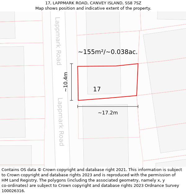 17, LAPPMARK ROAD, CANVEY ISLAND, SS8 7SZ: Plot and title map